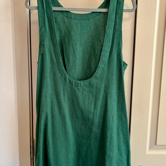 Free People Green Linen Mini Dress - Scoop Back - Picture 3 of 3
